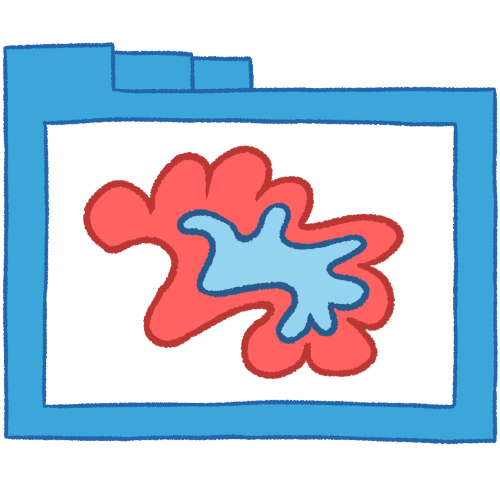  A hollow blue folder with thin lineart. It contains a wavy, vaguely cloud-like shape, with a pink outer layer and a light blue inner layer.